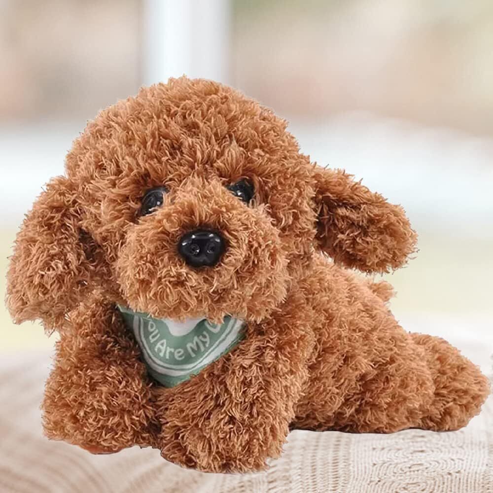Goldendoodle Dog Plush Toy 11 Inch Brown Weighted Stuffed Puppy Gift for Kids